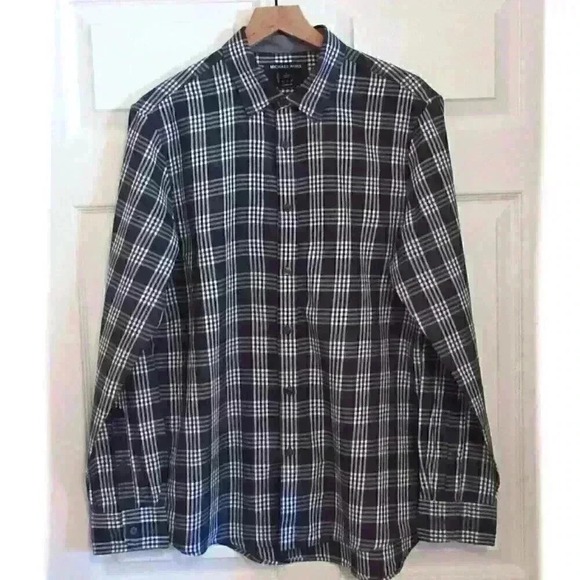 Michael Kors Men's Button-Up Long Sleeve Shirt Size L Grey Plaid Classic Fit - Picture 1 of 9